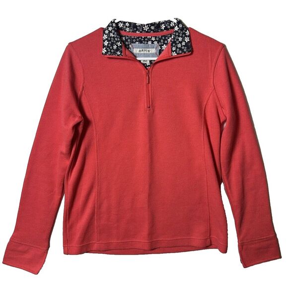 ORVIS Sandy Point 1/4 Zip‎ Pullover Size Small Long Sleeve Flip Cuff Coral Salsa - Picture 1 of 7